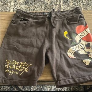 Ed Hardy Men's Gray Shorts with Colorful Graphics Size M